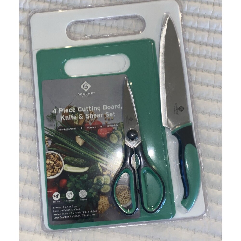 Gourmet Four (4) Piece Cutting Board and Knife Set Reversable -New